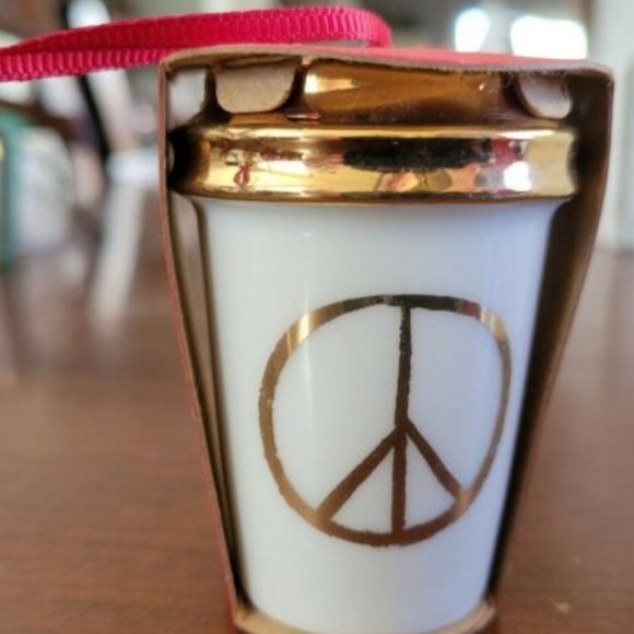 Starbucks Other - Starbucks 2015 Gold Peace Holiday Cup Ceramic Ornament